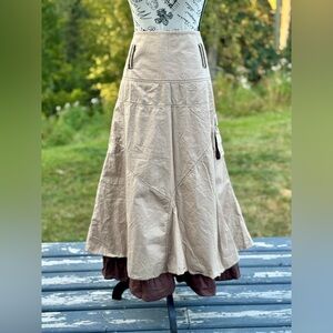 Elegant Cream and Brown A-Line Skirt